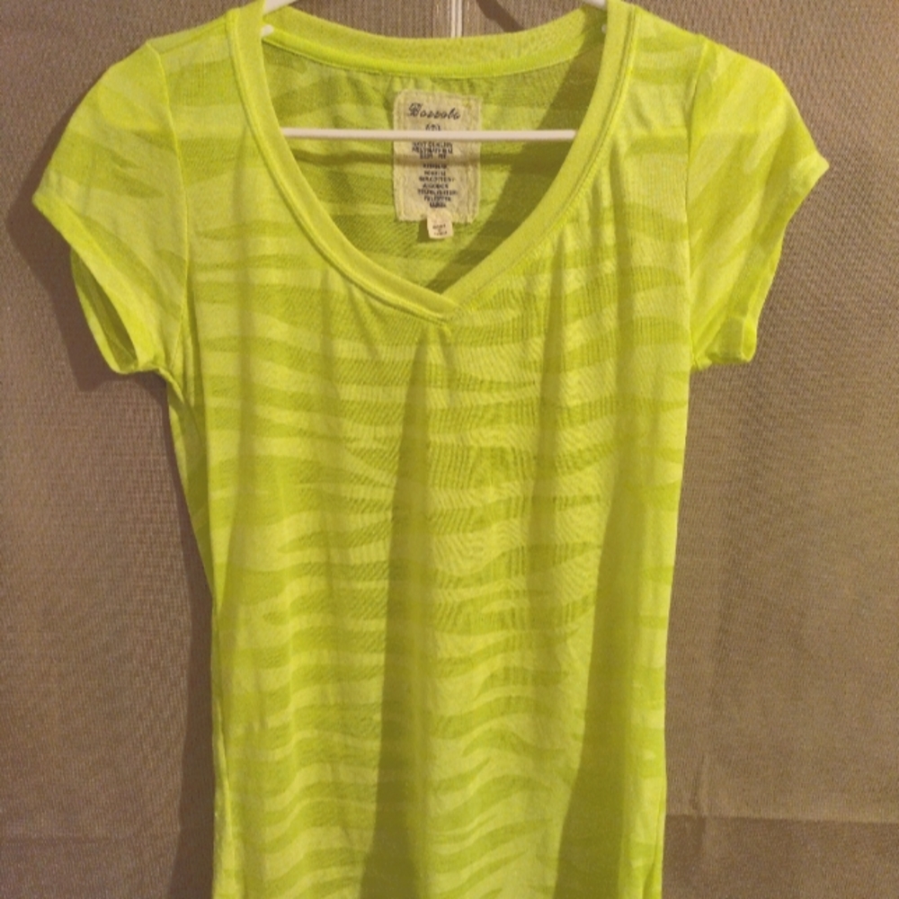 Bozzolo Fluorescent Green V Neck Burnout Short Sleeve Wms Lg